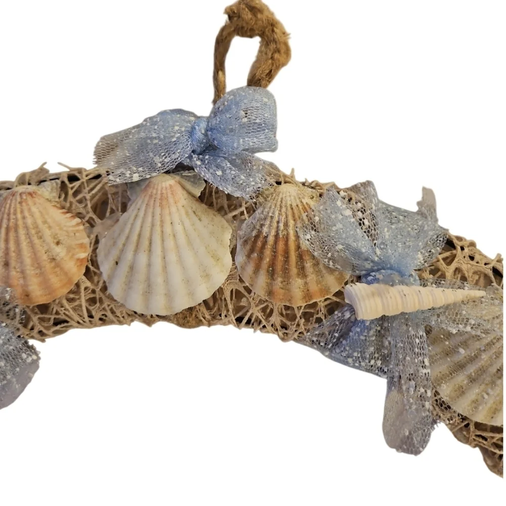 Seashell Ribbon Wreath Handmade Coastal Wall Decor
